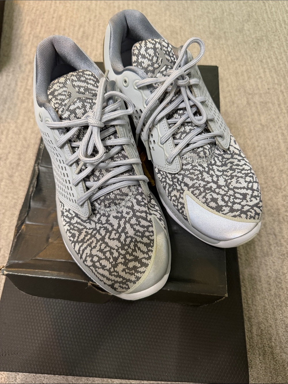 Jordan Trainer ST-Gray Patterned Knit Athletic Sneakers